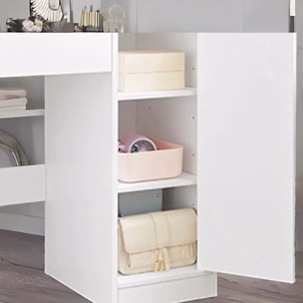 Rafaelo Mobilia Modern White Glossy Dressing Table with 1 Drawer and 2 Shelves – 2