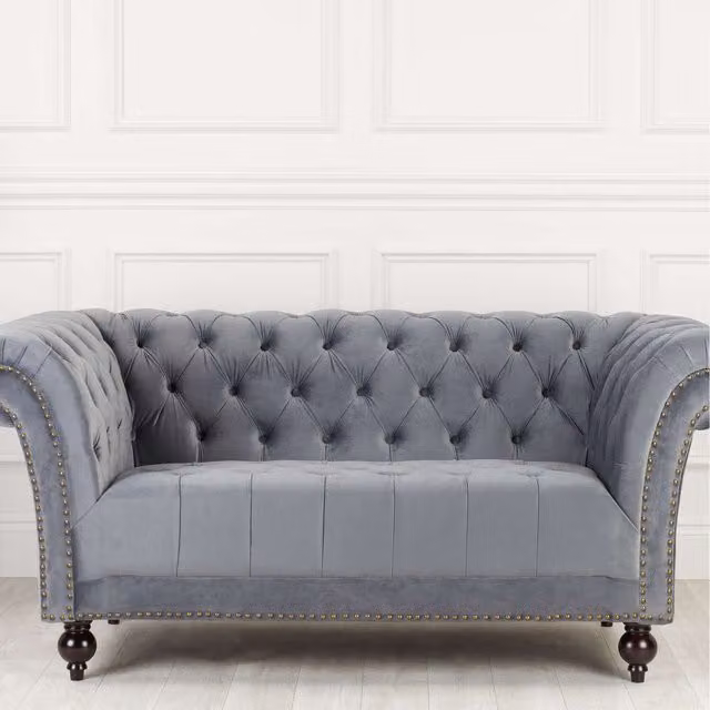 Birlea Chesterfield 2 Seater Sofa in Grey Velvet Fabric