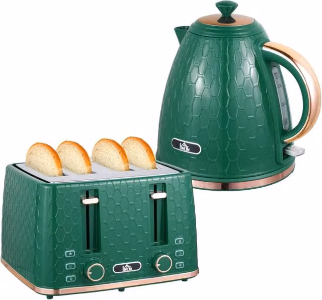 Rolipo Green Kettle 1.7L and 4 Slice Toaster Set