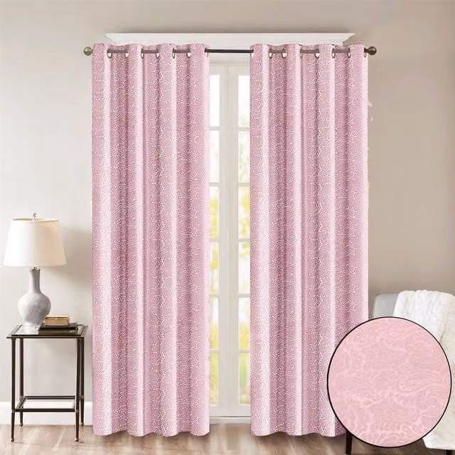 Roseley Pink Floral Opaque Eyelet Fabric Curtains
