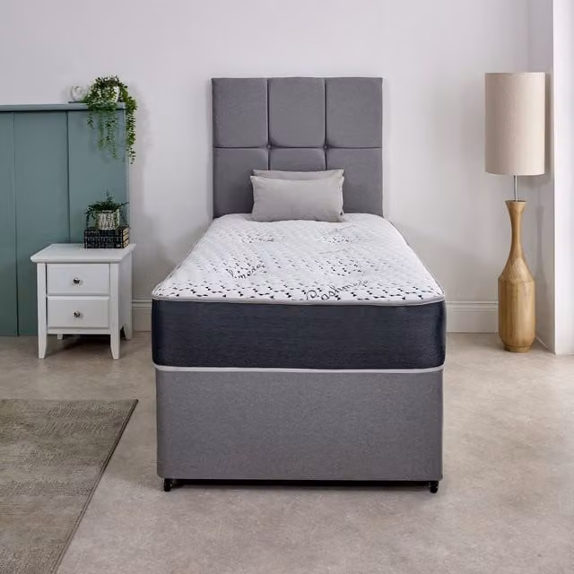 Starlight Beds Organic Wool Cashmere and Cotton Open Coil Tufted Spring Mattress in Black and Grey, W: 180 cm, D: 200 cm