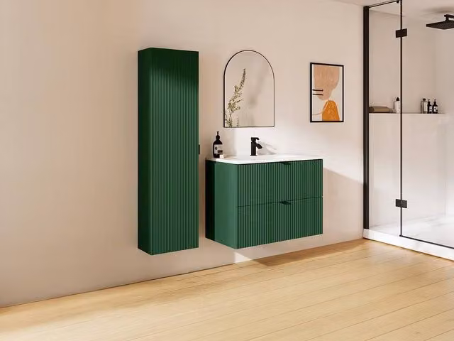 Vente-unique Green Suspended Grooved Bathroom Vanity Unit with White Ceramic Inset Basin, W: 60 cm, D: 47 cm, H: 80 cm – 1