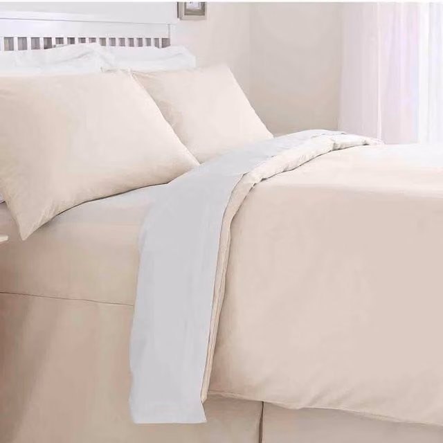 Chums Easy Care Poly Cotton Double Flat Sheet and Pillowcase Set in Beige, W/D/H: 140 x 200 cm