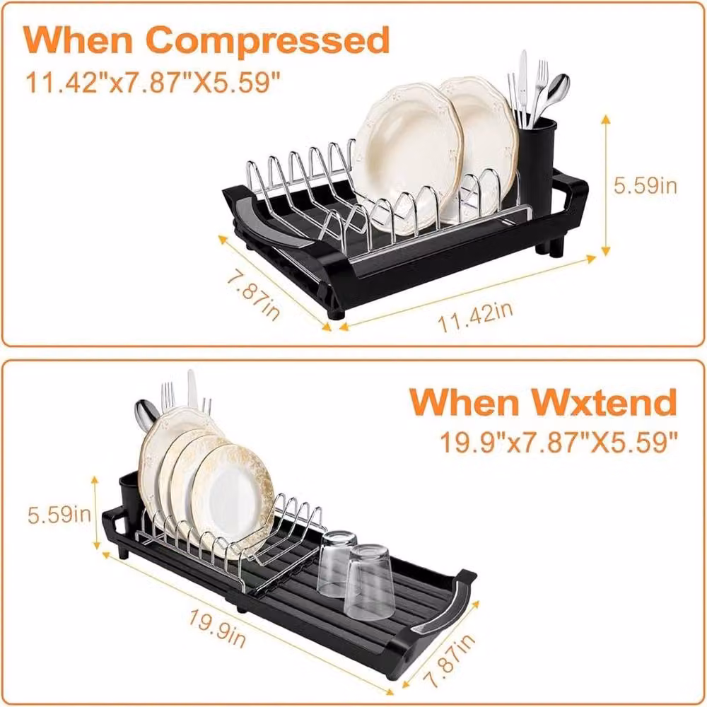 FLAVORA Expandable Anti-Rust Dishware Drying Rack in Black Coated Steel – 3