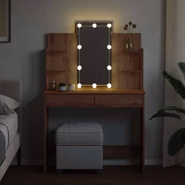 Berkfield Home Beautiful Dressing Table with LED Lights in Artisan Oak Brown, W/D/H: 96 x 40 x 142 cm – 1