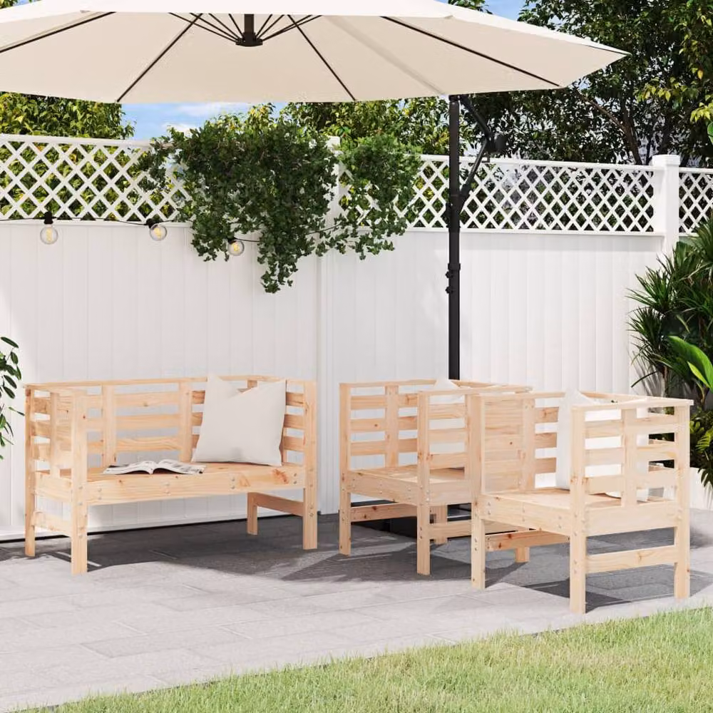 Berkfield Home 3 Piece Rustic Solid Wood Pine Garden Lounge Set in Beige – 2