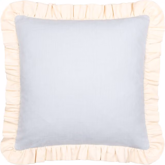 Make It A Home Effie Plain Ruffle Square Cotton Cushion in Sky Blue and Vintage Cream