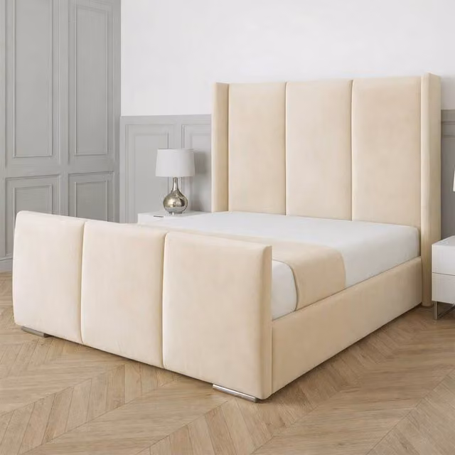 Living Comfort Bedz Westbury Upholstered Gas Lift Storage Bed in Beige, Super King