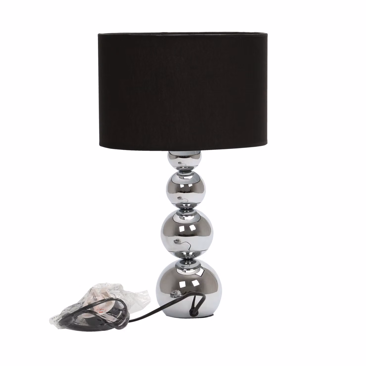 Orsina Touch-Sensitive Dimmable Table Lamp with Black Fabric Shade and Transparent Glass Base – 2