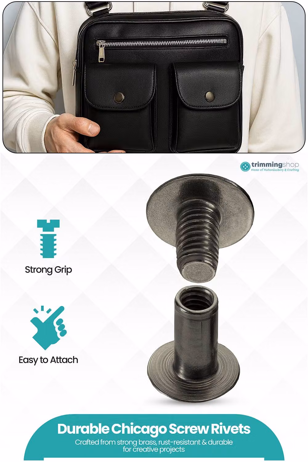 Neel Blue Black Blued Brass Chicago Screw Rivets, Countersunk Flat Head, 10pcs, W: 9 mm, D: 20 mm – 3