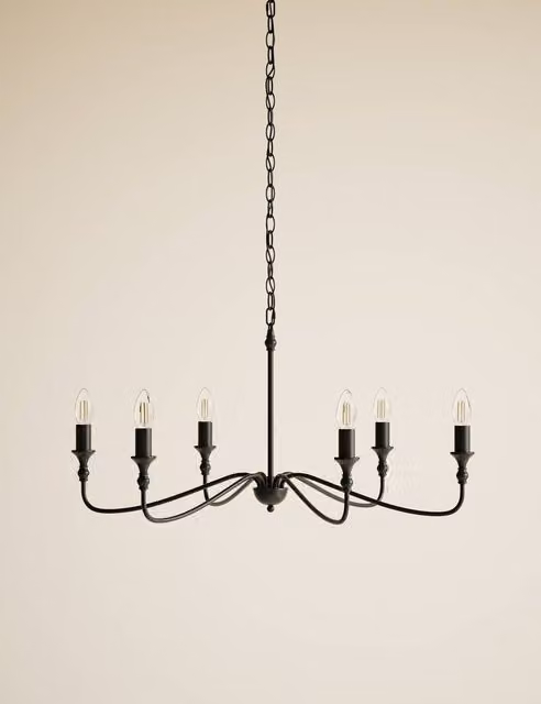 M&S Black Metal 6 Arm Classic Suspended Chandelier with Height Adjustment