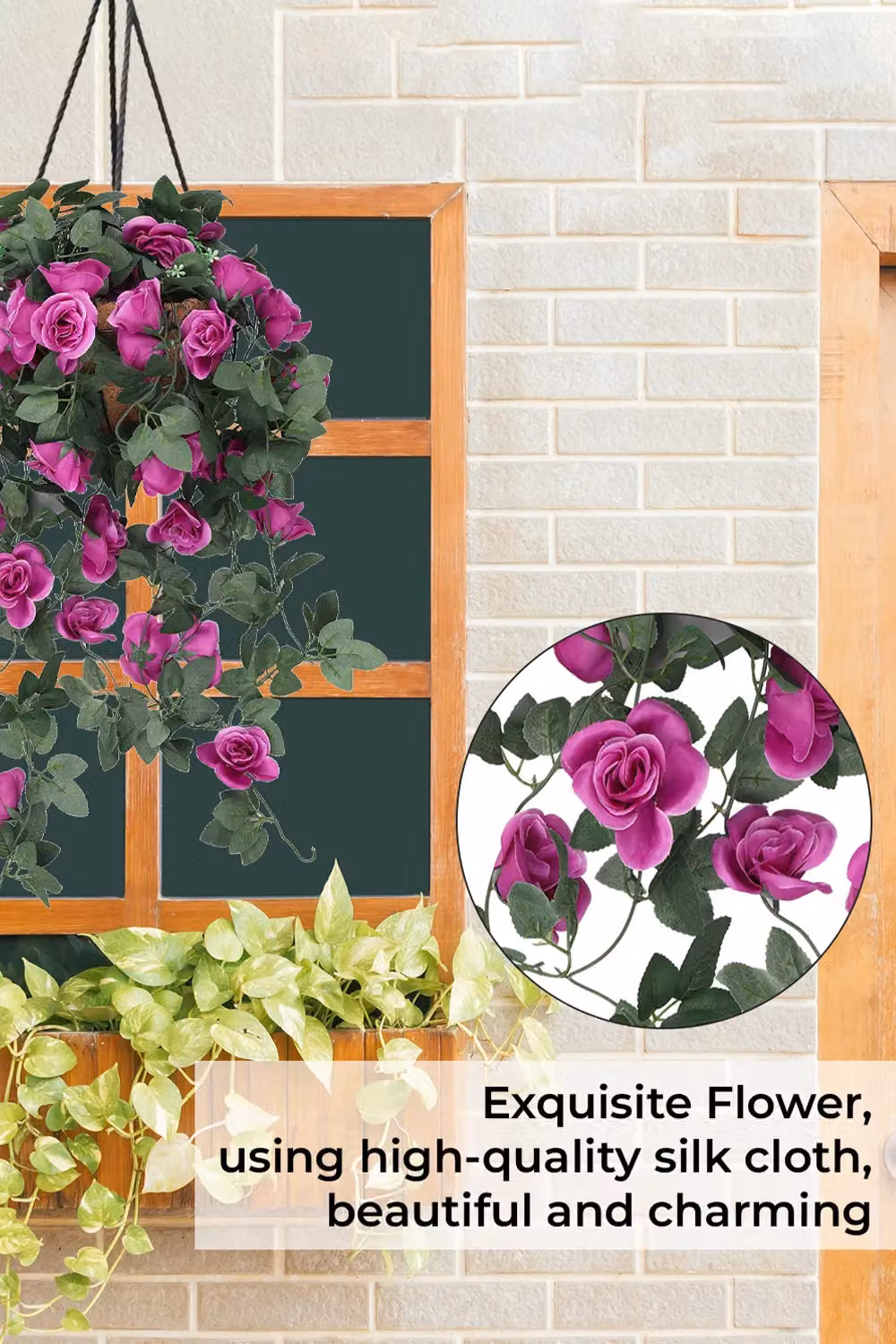Neel Blue Artificial Rose Garland Vine with 18 Purple Flowers, 110 cm Hanging Silk Floral Foliage – 4