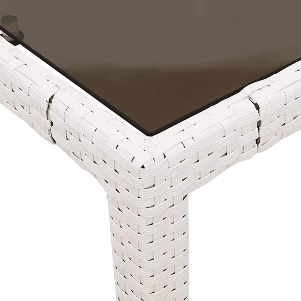 Berkfield Home Modern White Poly Rattan Garden Table with Glass Top, W/D/H: 90 x 90 x 75 cm – 4