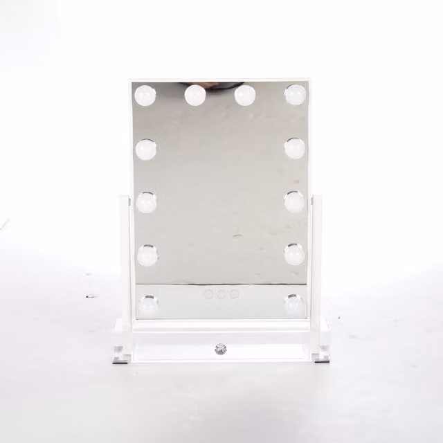 Livingandhome Hollywood Round LED Tabletop Vanity Mirror in White