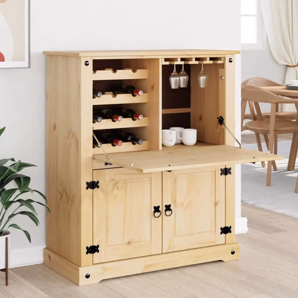Berkfield Home Corona Wine Cabinet in Brown Solid Pine Wood W/D/H: 97 x 45 x 114 cm – 2