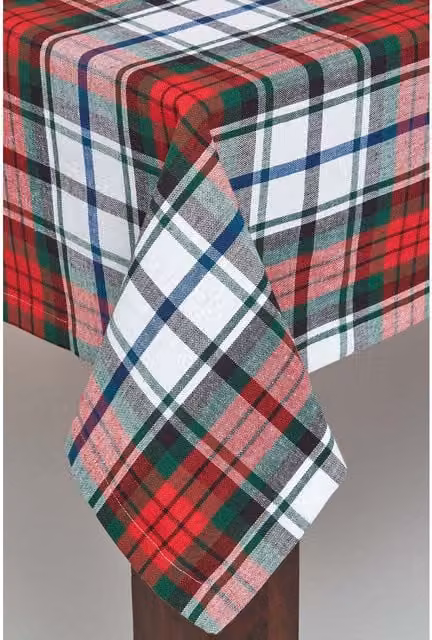 Homescapes Christmas Checked Cotton Tablecloth in Red and Multicolour, Width: 178 cm