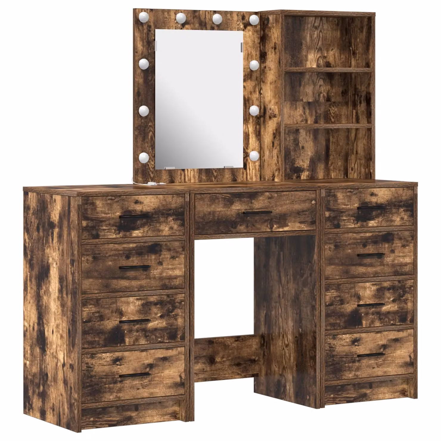 Berkfield Home 3-Piece Hollywood LED Dressing Table Set in Smoked Oak Brown – 2