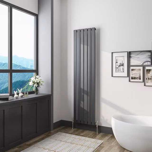 AicaBathroom Vertical Flat Panel Steel Radiator in Anthracite Grey, H: 160 cm, W: 40.8 cm, D: 40.8 cm