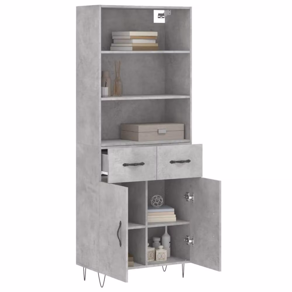 Berkfield Home Highboard in Concrete Grey, W/D/H: 69.5 x 34 x 180 cm – 3