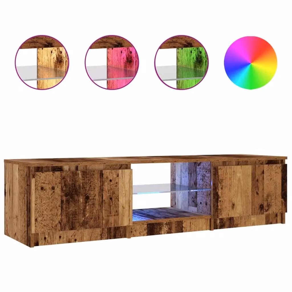 Berkfield Home Modern TV Cabinet with Integrated LED Lights in Brown, W/D/H: 140 x 40 x 35.5 cm – 2