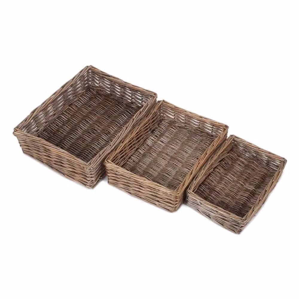 Red Hamper Set of 3 Rectangular Straight-Sided Wicker Trays in Brown and Red, Width: 30 cm – 3
