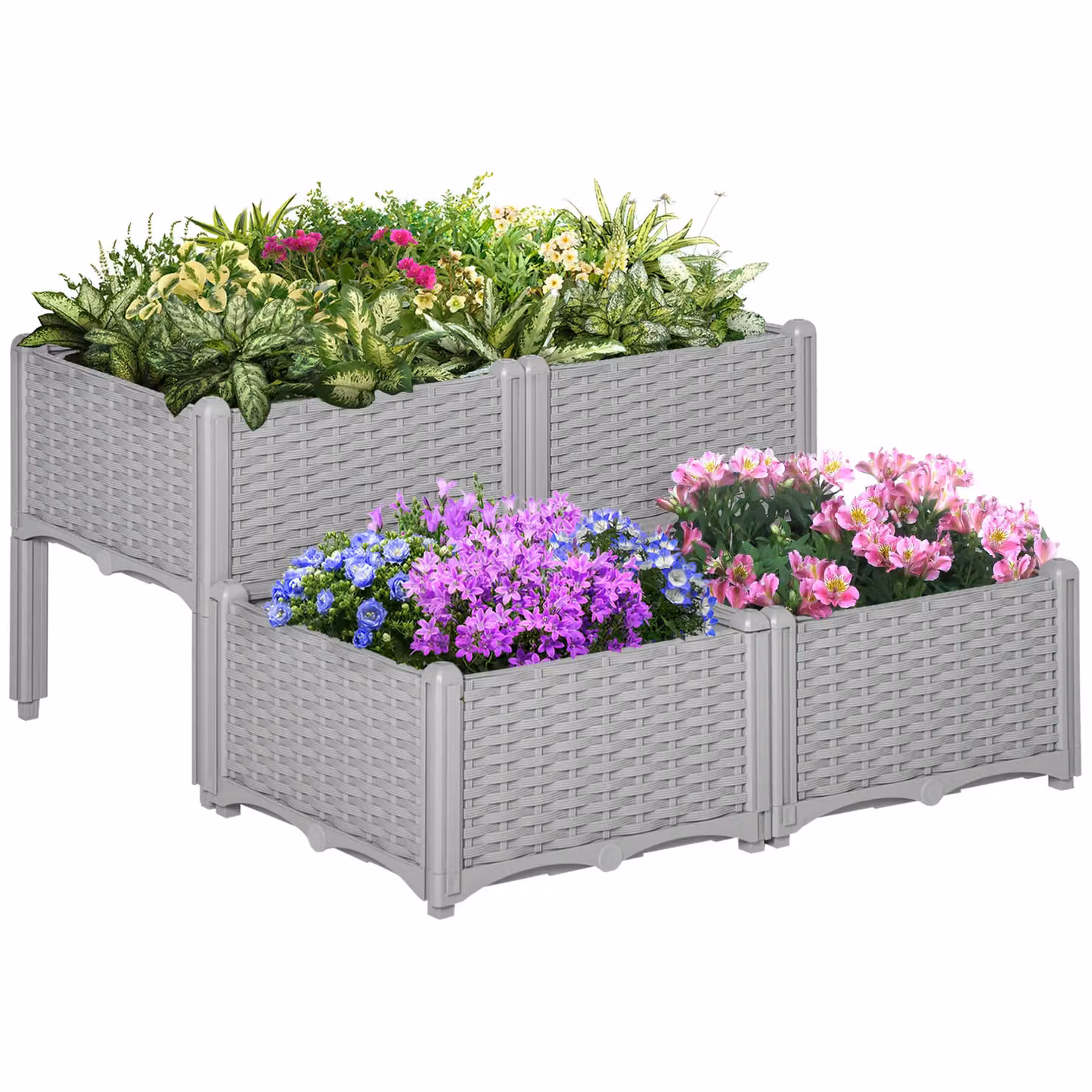 Outsunny Grey Plastic Elevated Raised Bed for Vegetable, Herb and Ornamental Gardens W/D/H: 44 x 40 x 40 cm – 2