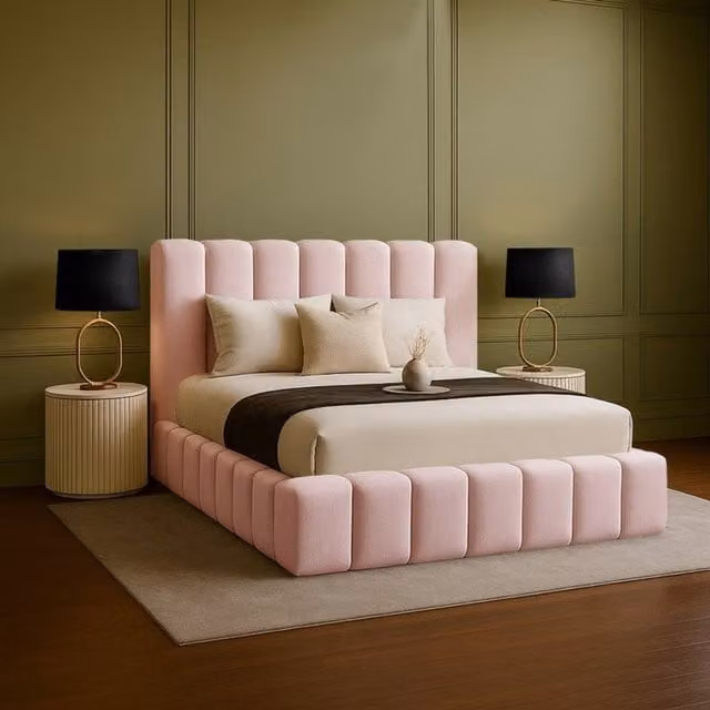 Desire Deco Daisy Upholstered Plush Velvet Bed Frame in Pink, Single (W: 90 cm, L: 190 cm) – 1