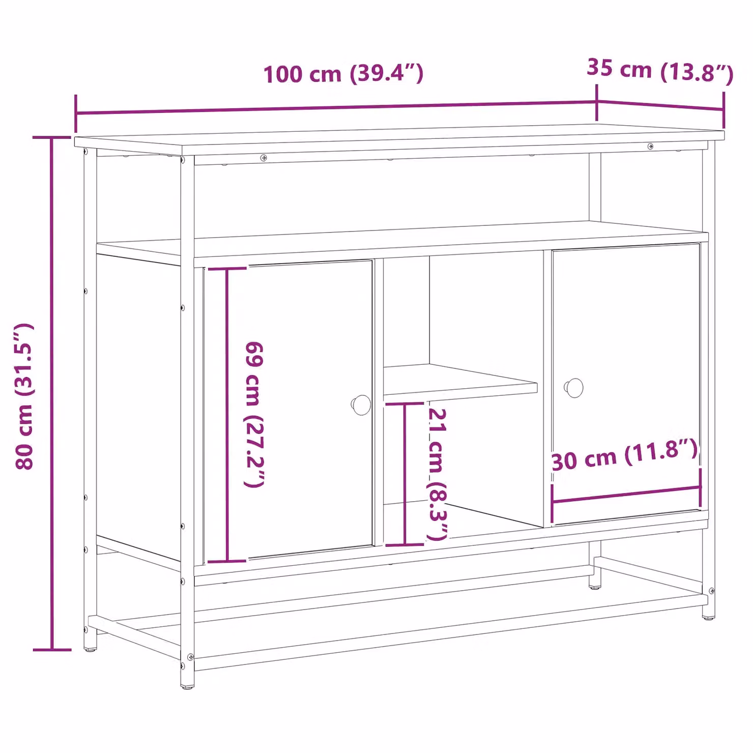 Berkfield Home Black Oak Sideboard in Engineered Wood and Metal, W/D/H: 100 x 35 x 80 cm – 7