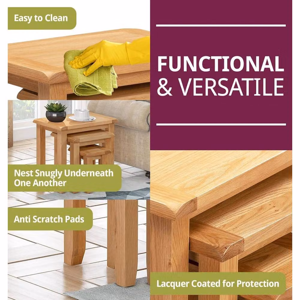 FORGEVIO Nest of Tables in Light Oak Wood with Rustic Finish – 4