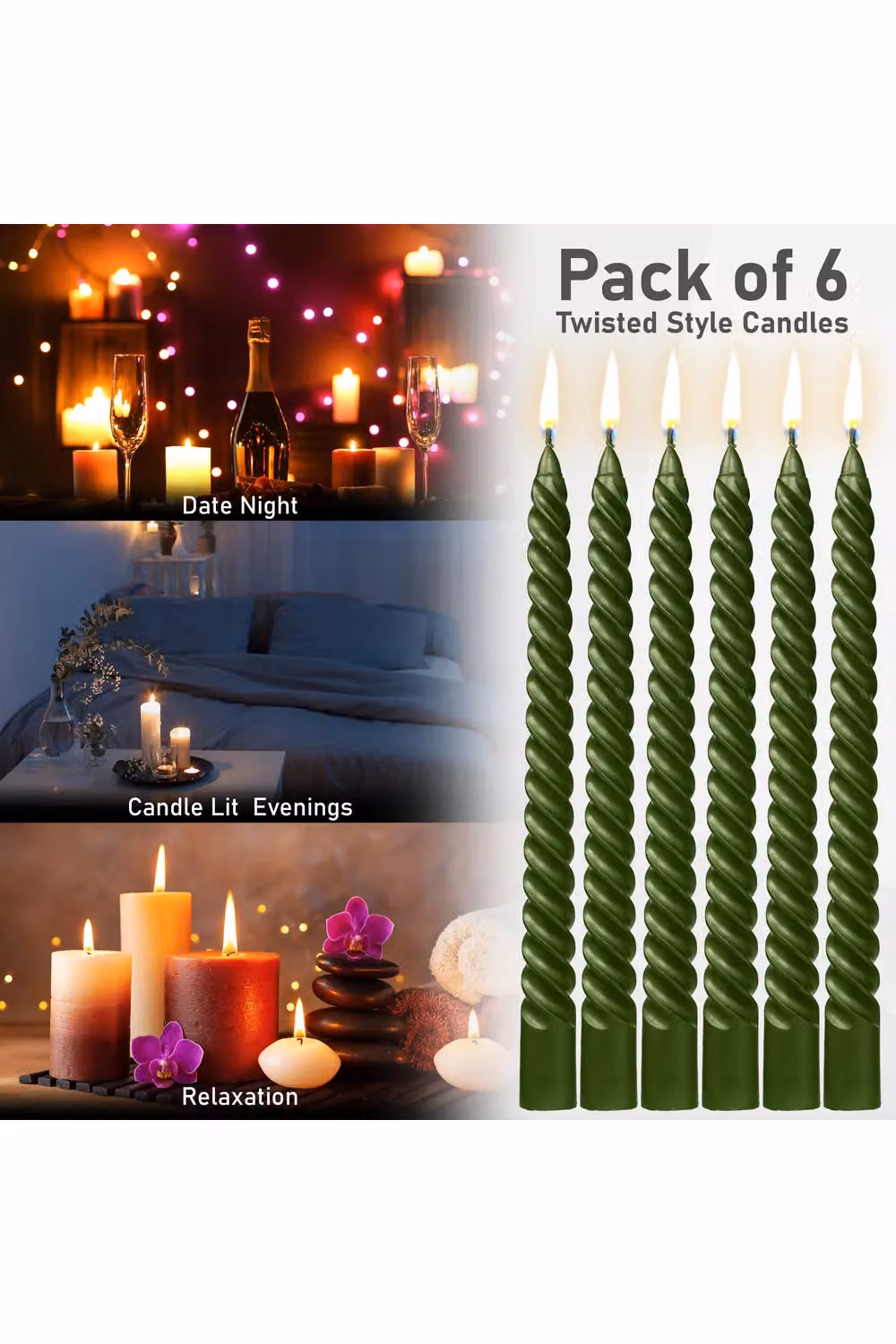 Deco Express Pack of 6 Dark Green Spiral Twisted Candles – 5