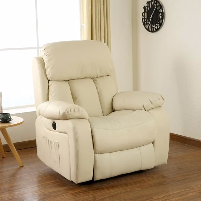 More4Homes Chester Electric Heated Synthetic Leather Massage Recliner Armchair in Cream