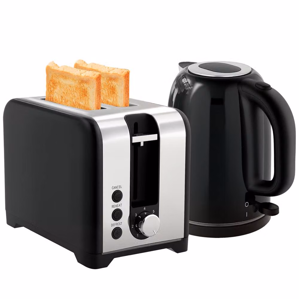 STILVORA Toaster and Kettle Set in Black with Blue Light Strip – 5
