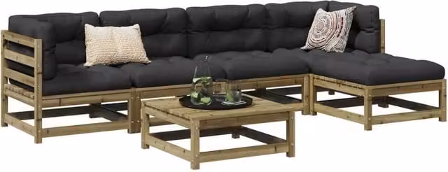 Berkfield Home 6 Piece L-Shape Garden Sofa Set in Brown with Grey Cushions and Solid Pine Wood Frame