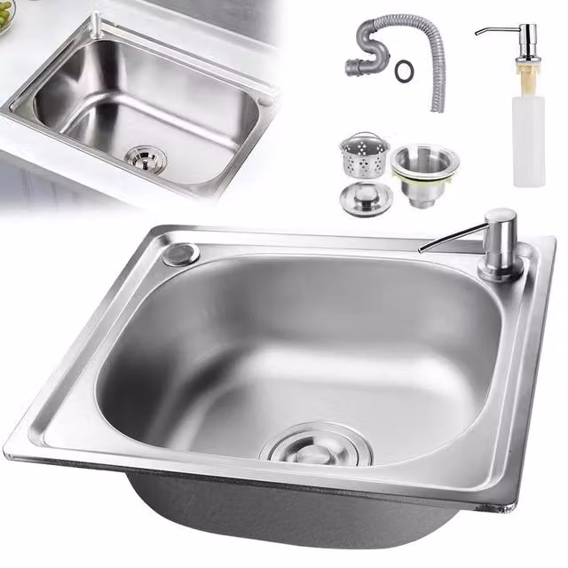 Nordara Stainless Steel Single Bowl Square Countertop Kitchen Sink in Silver – 1
