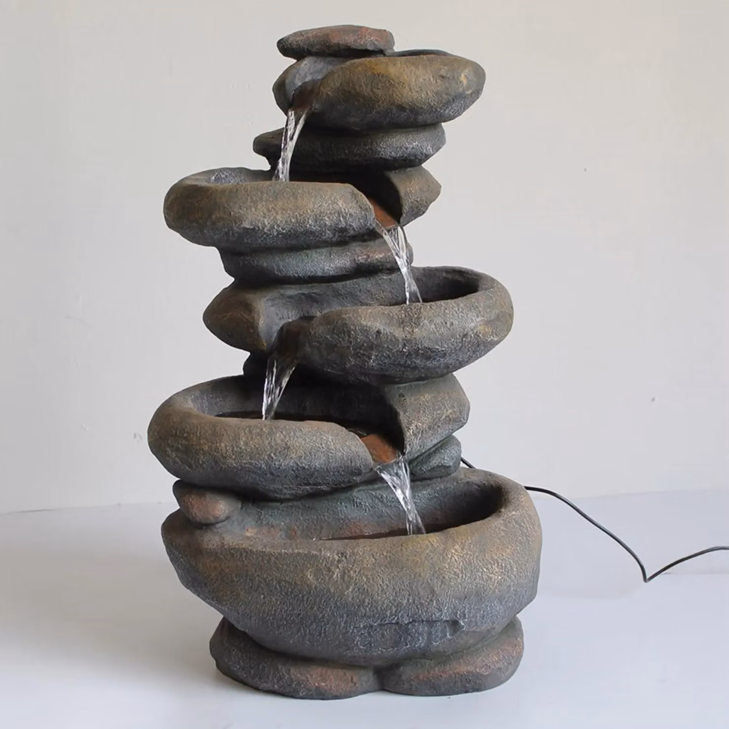 Primrose Grey 4 Tier Stacked Boulder Solar Powered Cascade Water Feature with LED Lights – 3