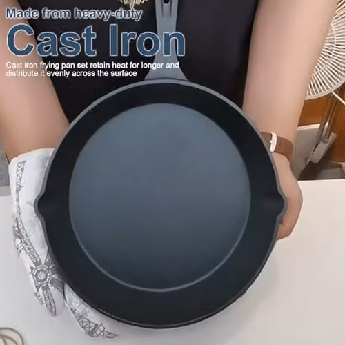 ATEK Pre-Seasoned Cast Iron Frying Pan with Pouring Spout, Black – 5