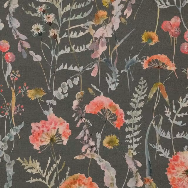 Terrys Floral Cotton and Linen Fabric in Grey