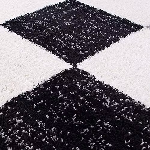 THE RUGS Modern Checked Grey Shaggy Area Rug, W/D/H: 160 x 230 cm – 4