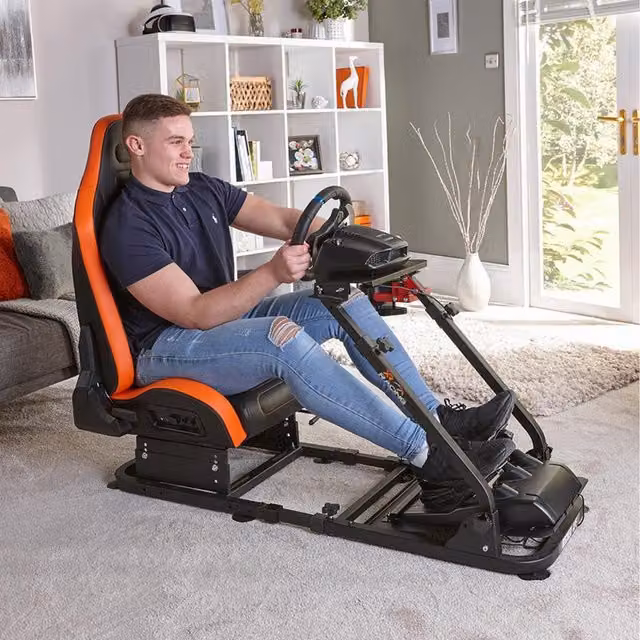 X Rocker Racing Rig Steering Wheel Platform and Wheel Stand Adjustable Racing Simulator Cockpit in Black