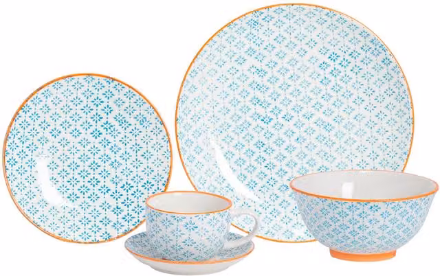 Nicola Spring 30 Piece Blue Floral Hand-Printed Stoneware Dinner Set