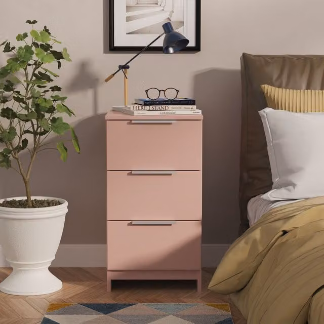 Ready Assembled 2 U Dover 3 Drawer Bedside Cabinet in Dusty Pink