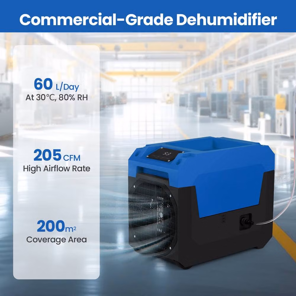 Costway Commercial Industrial Dehumidifier with Pump, 60L/Day, Blue – 5