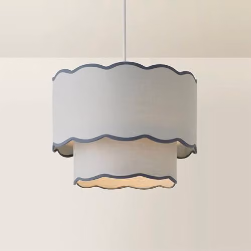 ValueLights Sloane 2 Tier Scallop Ceiling Lamp Shade in Grey and Green Fabric – 1