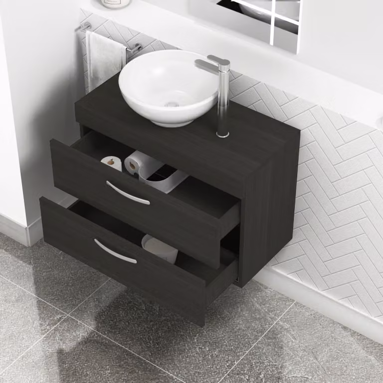 Royal Bathrooms Hale 800mm Wall Hung Vanity Unit with 2 Drawers and Breeze Countertop Basin in Matt Black