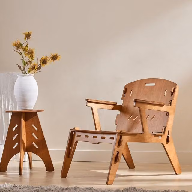 SoBuy Modern Brown Wood Relax Recliner Armchair with Armrests