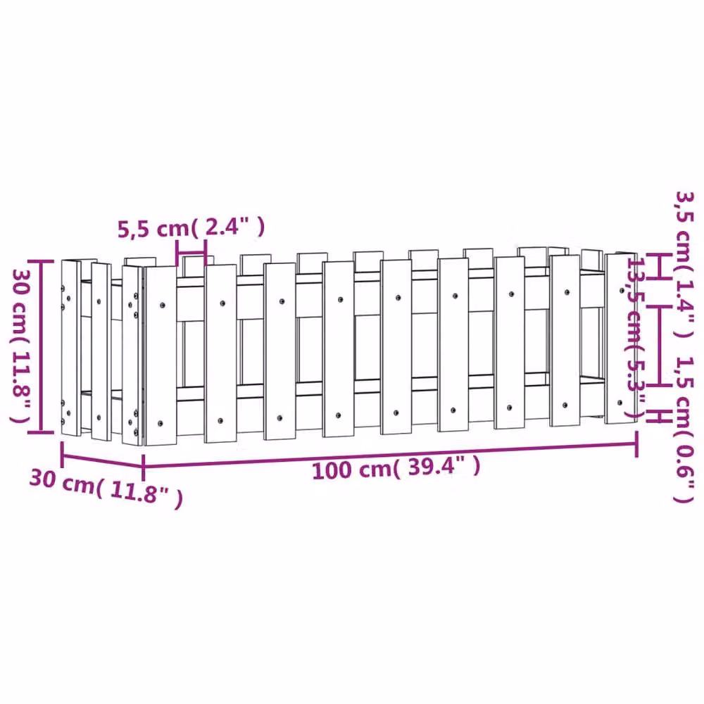 Berkfield Home Garden Raised Bed with Fence Design in Black Solid Wood Pine, W: 100 cm, D: 30 cm, H: 30 cm – 6