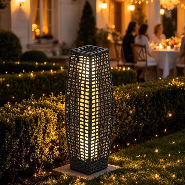 Gr8 Garden Solar Rattan LED Lantern in Grey and Black