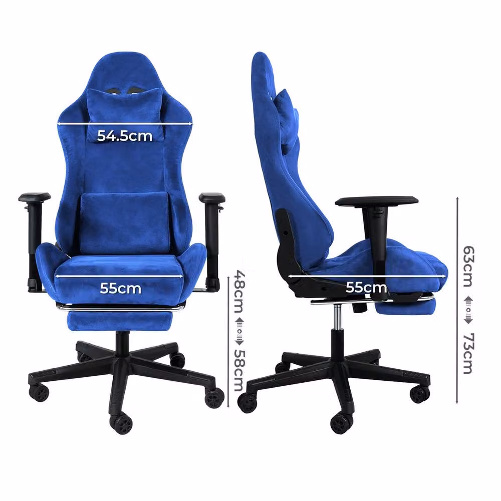 VOGREX Blue Spring Padded Reclining Gaming Office Chair with Footrest and Headrest in Microfibre – 2