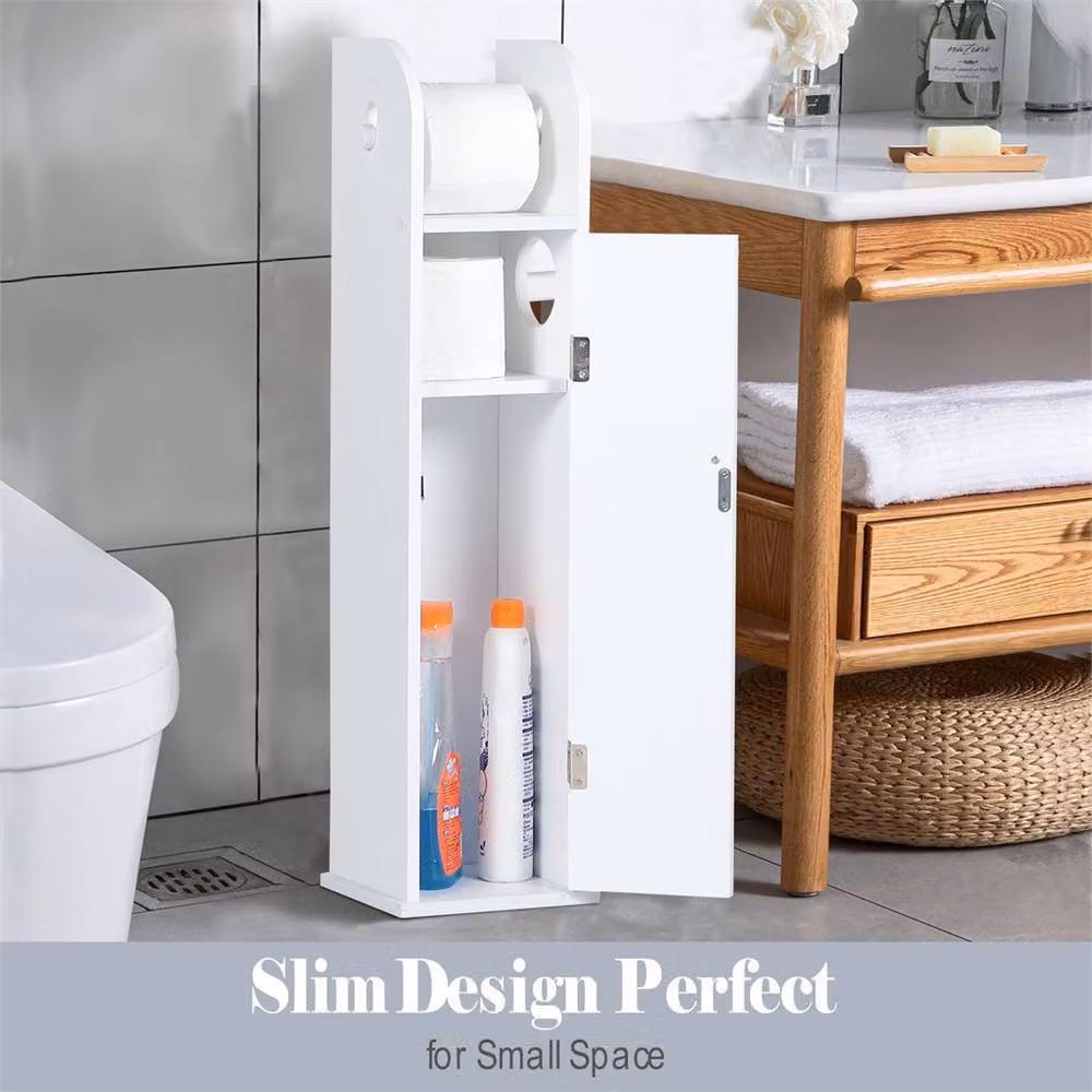 PAWNORA Modern Freestanding White Bathroom Storage Cabinet with Hinged Doors and Internal Shelves – 2