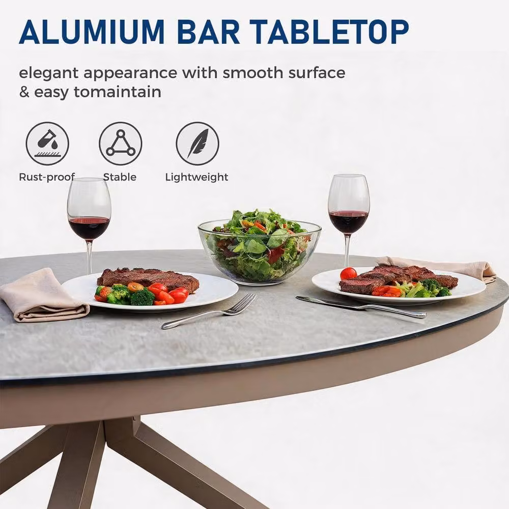 FURNITURE ONE 4 Seater Aluminium and Glass Garden Dining Set with 120 cm Round Table in Beige and Grey – 4
